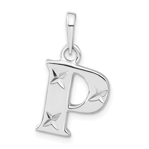 Sterling Silver, Sabrina Collection, D/C Block Initial  P Pendant - Picture 1 of 4